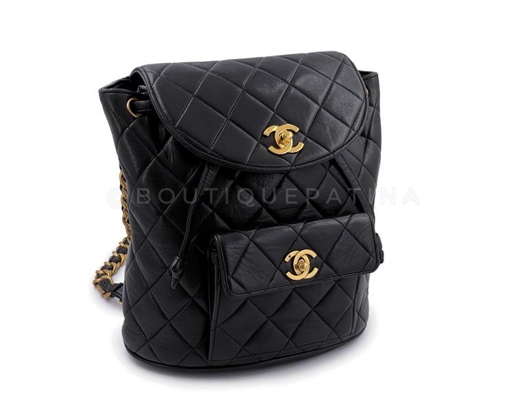 Chanel Black Vintage Lambskin Duma Backpack Bag 24k GHW 65340 For