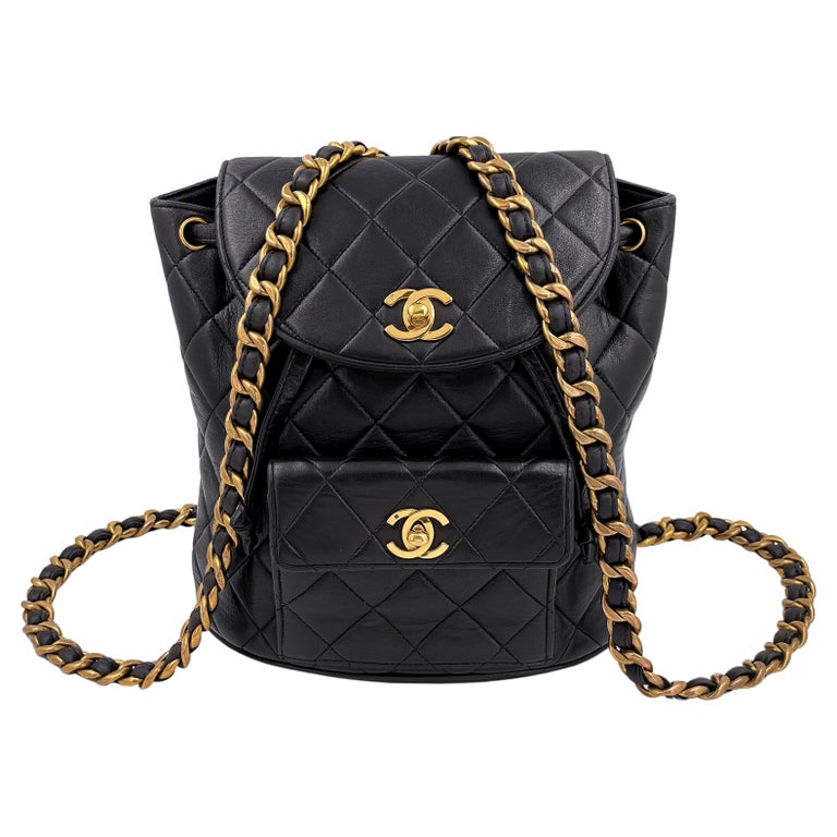 black leather chanel backpack purse
