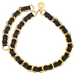 Chanel  Black Vintage Leather Weave Swag Belt