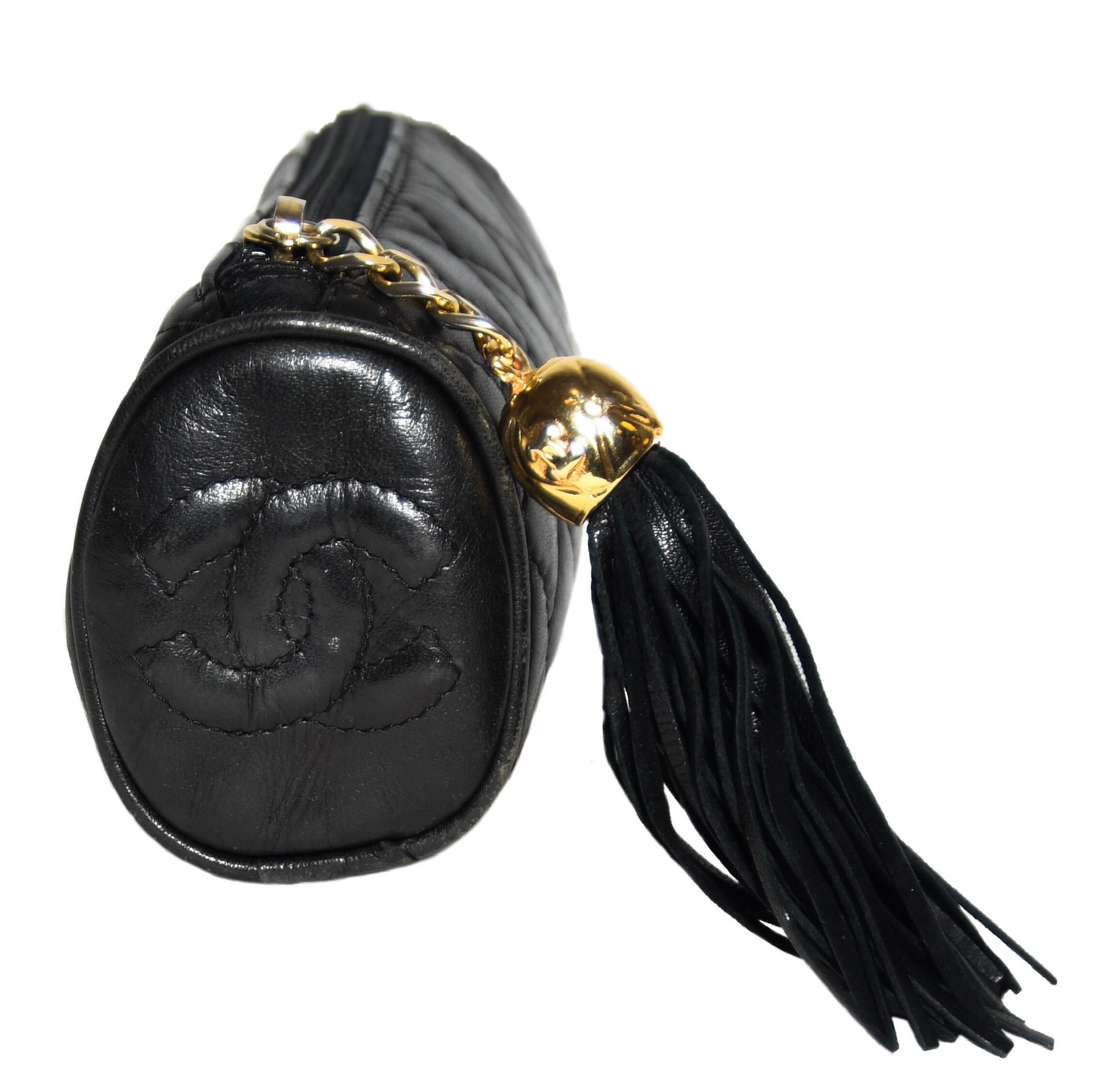 Chanel Black Vintage Mini Roll Bag W/ Tassel In Good Condition In Palm Beach, FL