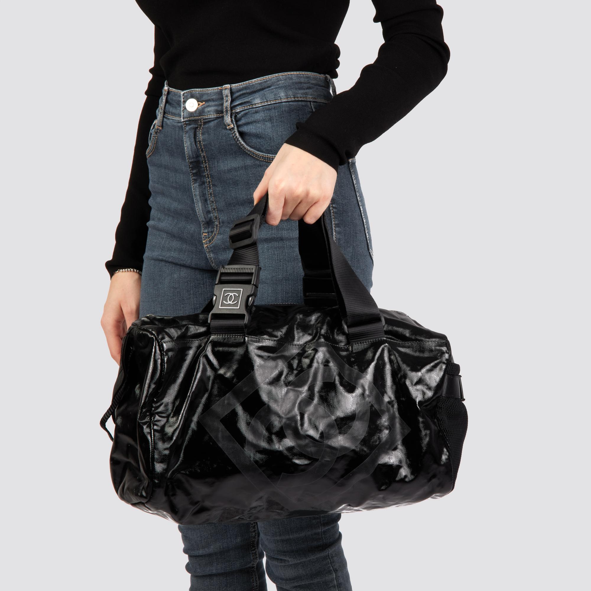 CHANEL Black Vinyl & Mesh Sports Line Duffle Bag For Sale 9