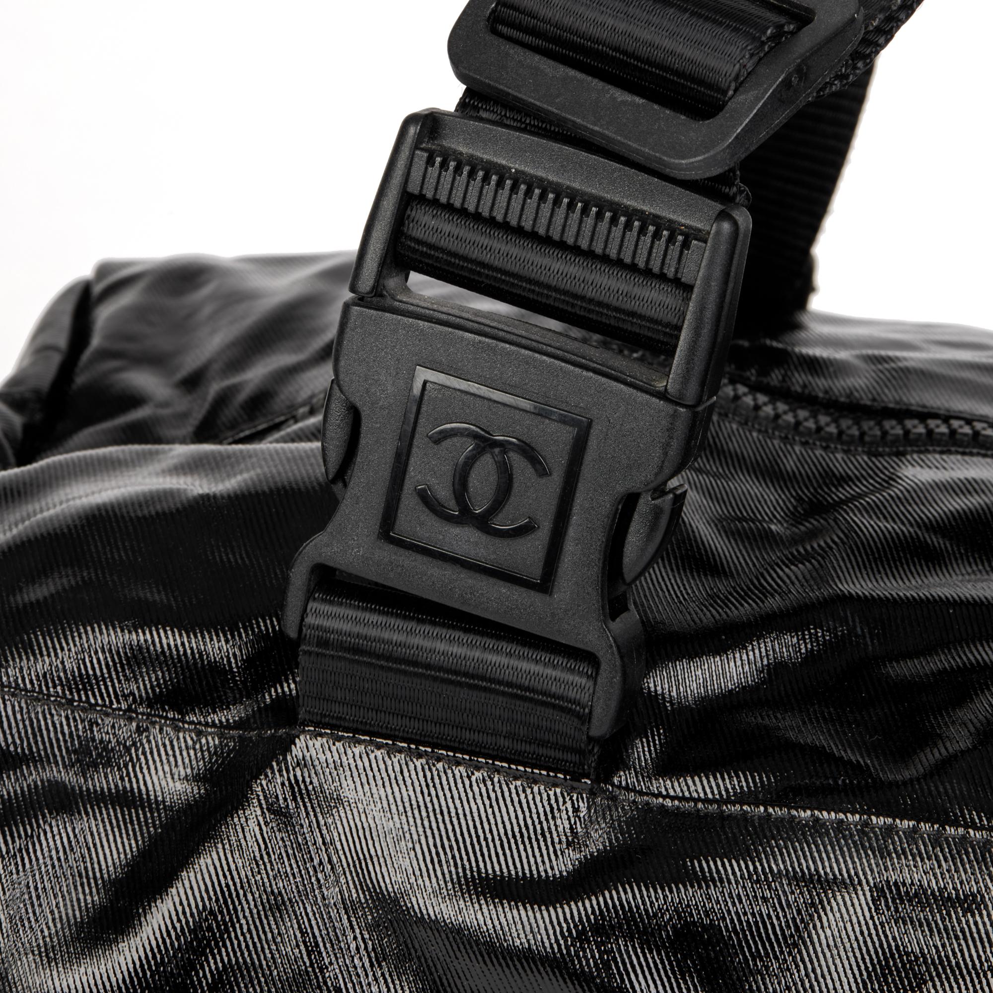 CHANEL Black Vinyl & Mesh Sports Line Duffle Bag For Sale 3