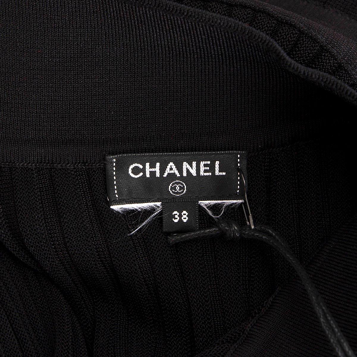 CHANEL black viscose 2018 18B CAP SLEEVE RIB-KNIT Dress 38 S 4
