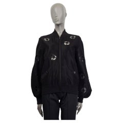 CHANEL black viscose 2018 CAMELLIA CUT OUT BOMBER Jacket 38 S