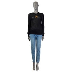CHANEL pull CC noir en viscose 2019 19P MESH SEQUIN 38 S