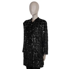 CHANEL black viscose 22K SEQUIN TWEED Coat Jacket 40 M