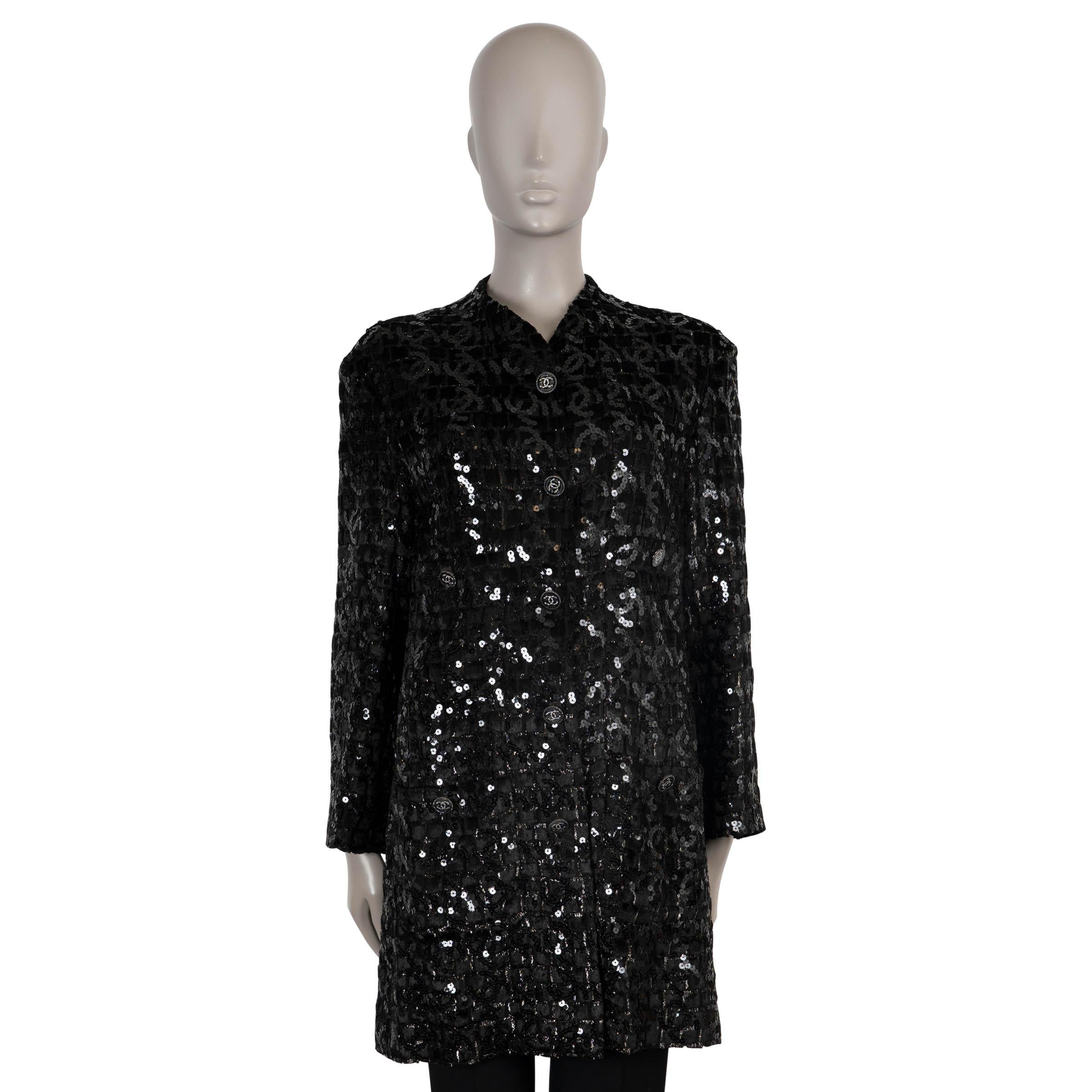 CHANEL giacca a vento in viscosa nera 22K SEQUIN TWEED 40 M. in vendita