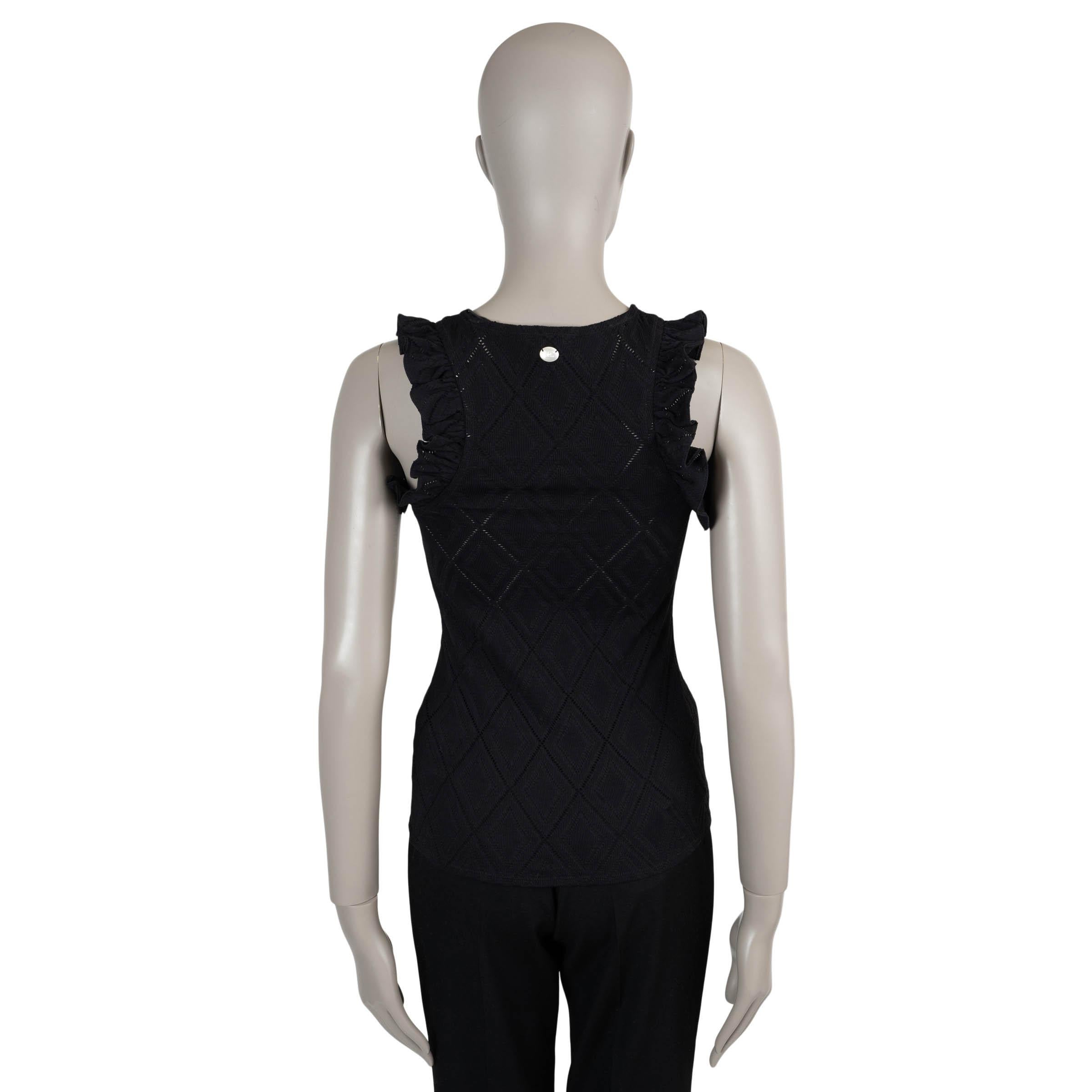 Nero Chanel in viscosa nera 22M COCO BEACH RUFFLED POINTELLE KNIT TOP Camicia 36 XS in vendita