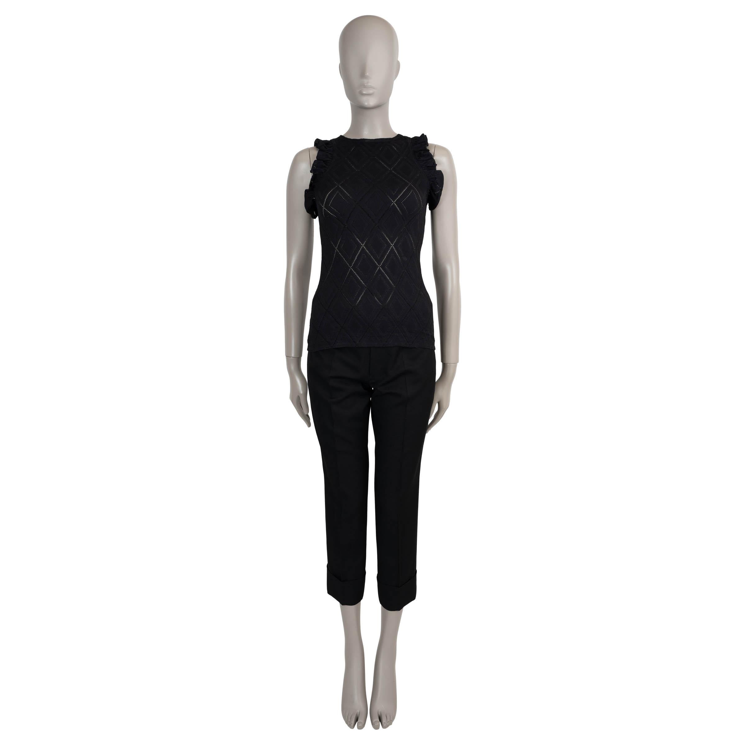 Donna Chanel in viscosa nera 22M COCO BEACH RUFFLED POINTELLE KNIT TOP Camicia 36 XS in vendita