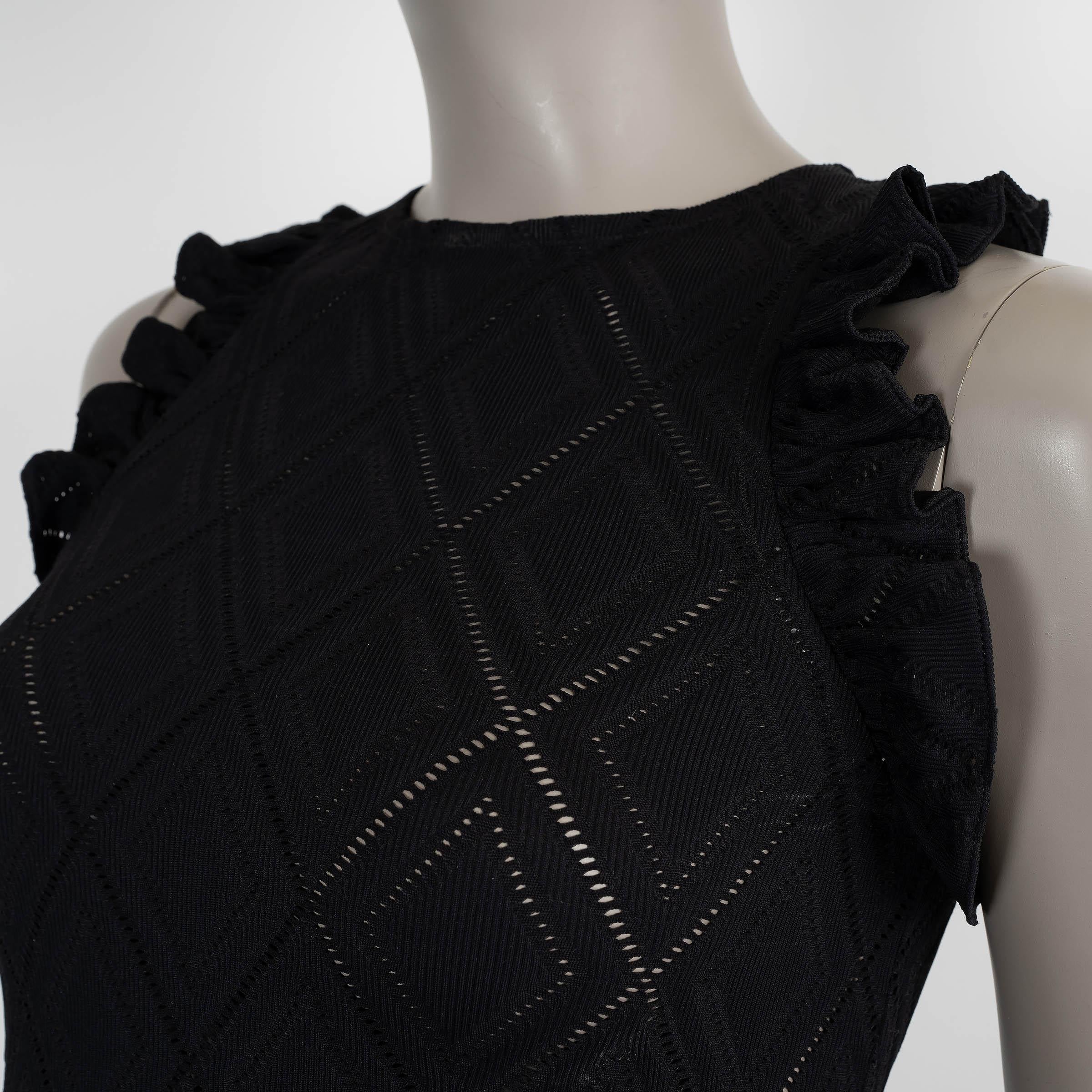 Chanel in viscosa nera 22M COCO BEACH RUFFLED POINTELLE KNIT TOP Camicia 36 XS in vendita 1