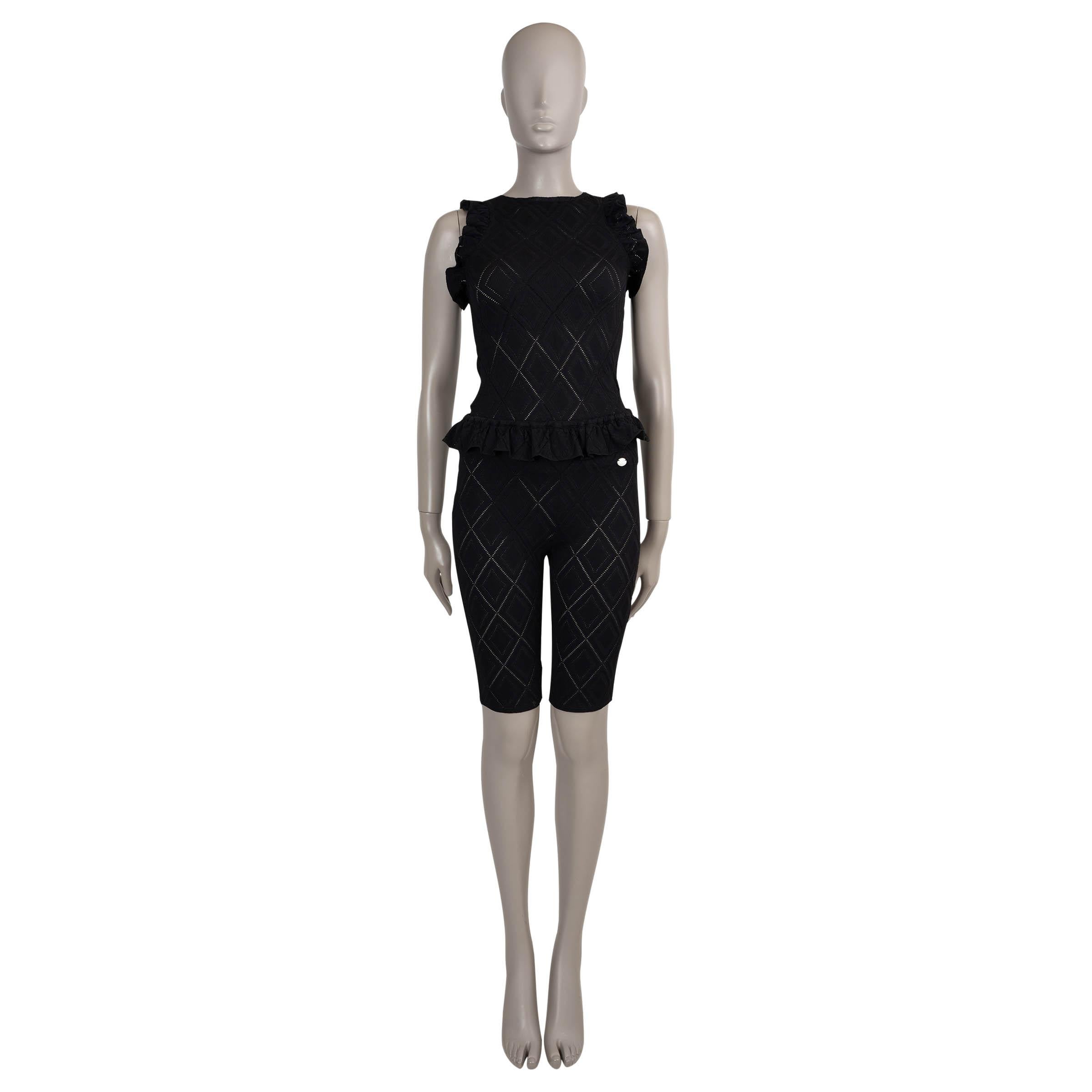 Chanel in viscosa nera 22M COCO BEACH RUFFLED POINTELLE KNIT TOP Camicia 36 XS in vendita 3