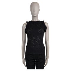 CHANEL black viscose 22M COCO BEACH RUFFLED POINTELLE KNIT TOP Shirt 36 XS