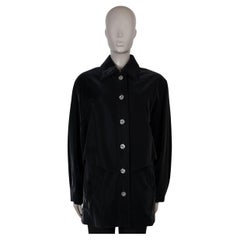 CHANEL black viscose 23K CAMELLIA BUTTON SHINY PARKA Jacket 42 L