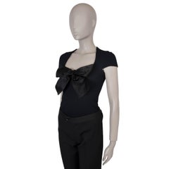 CHANEL black viscose 23S BOW EMBELLISHED BODY TOP Shirt 36 XS