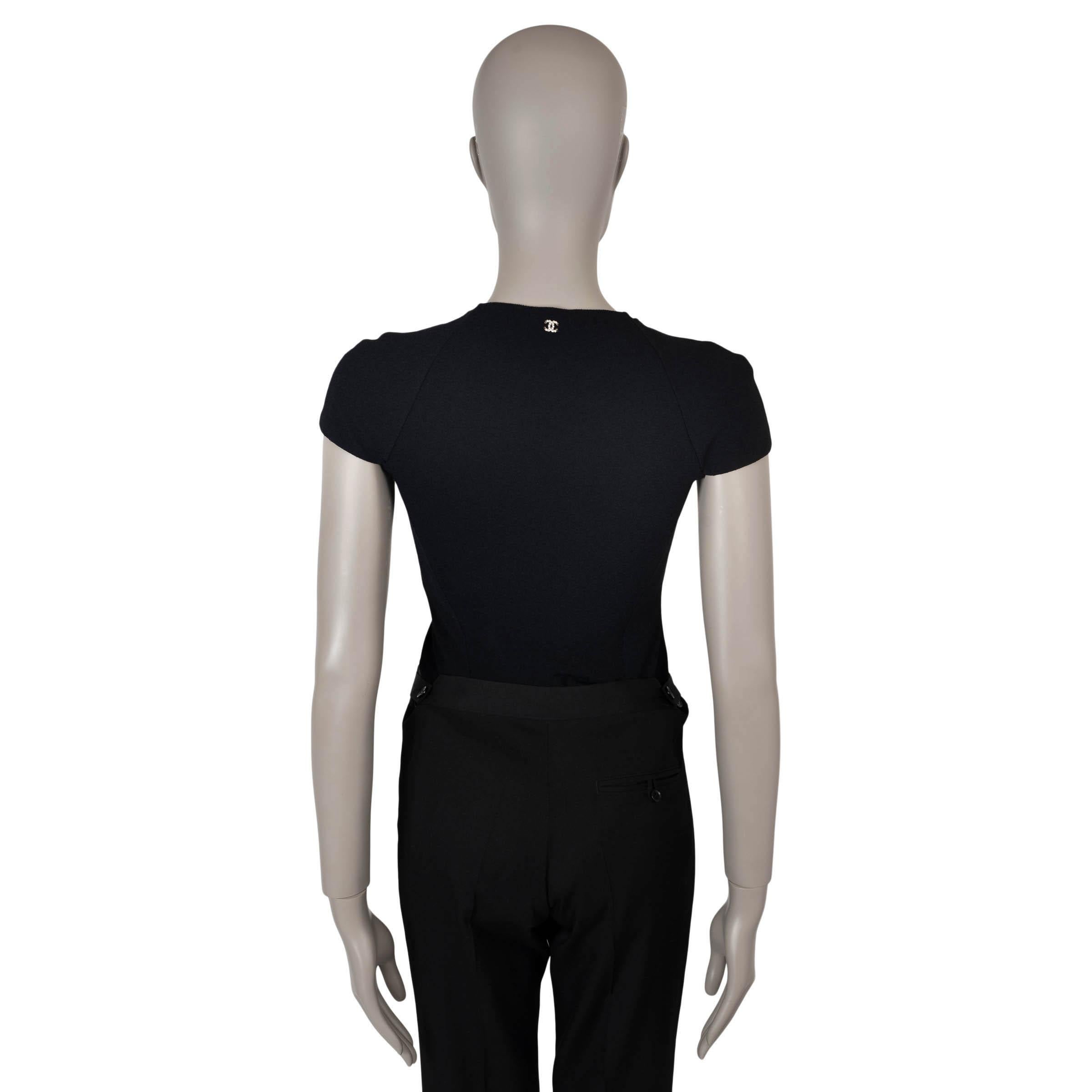 Black CHANEL black viscose 23S BOW EMBELLISHED BODY TOP Shirt 36 XS For Sale