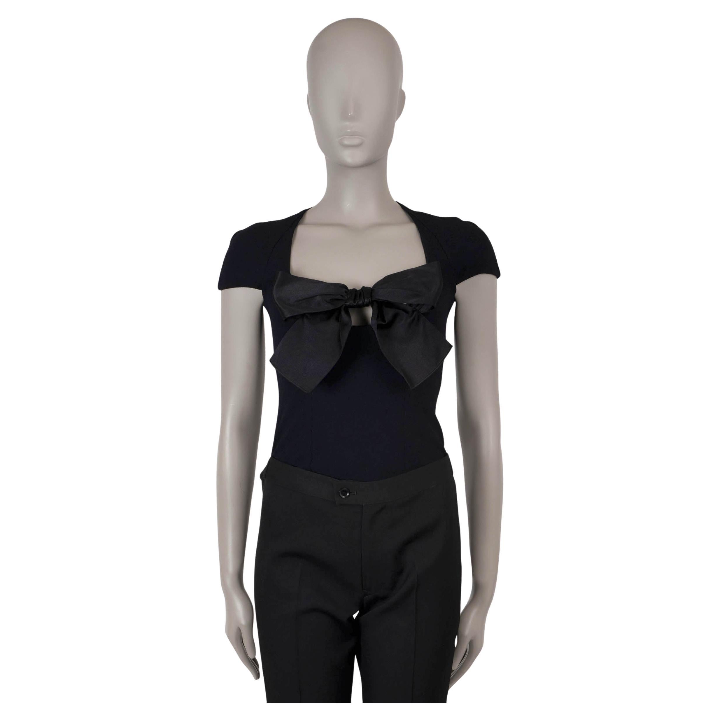 CHANEL black viscose 23S BOW EMBELLISHED BODY TOP Shirt 36 XS For Sale