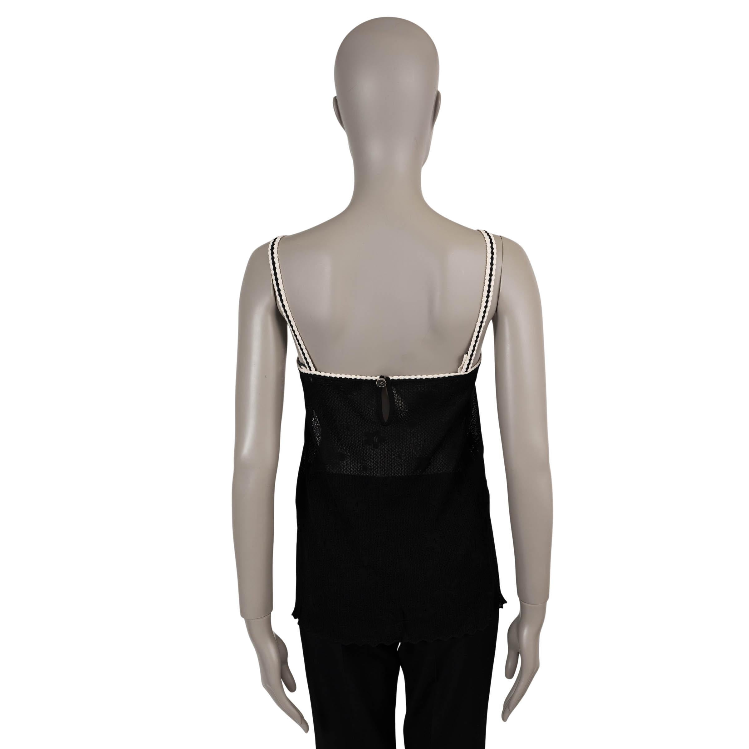 Black CHANEL black viscose 24B EMBROIDERED KNIT Tank-Top Shirt 36 XS For Sale