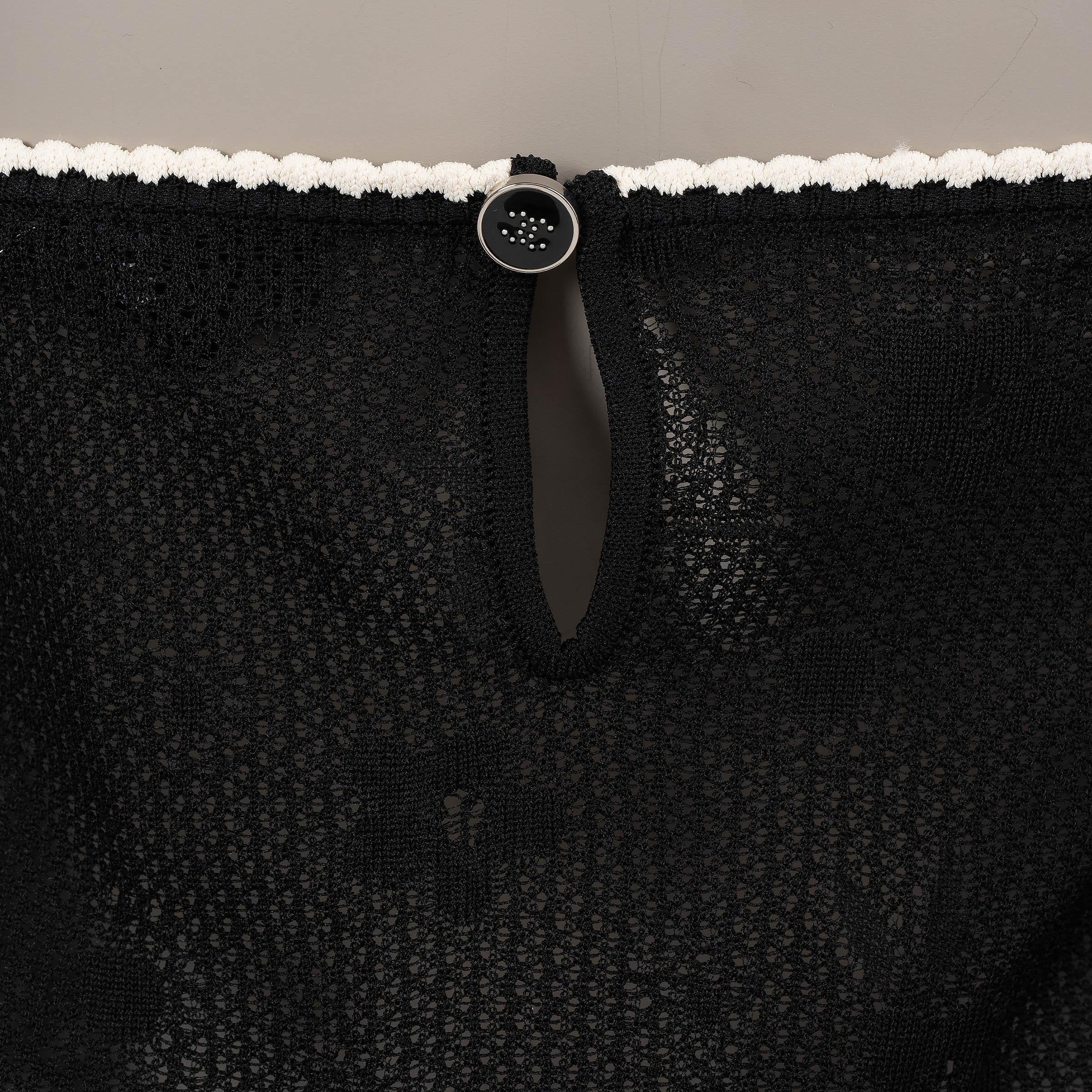 CHANEL black viscose 24B EMBROIDERED KNIT Tank-Top Shirt 36 XS For Sale 2