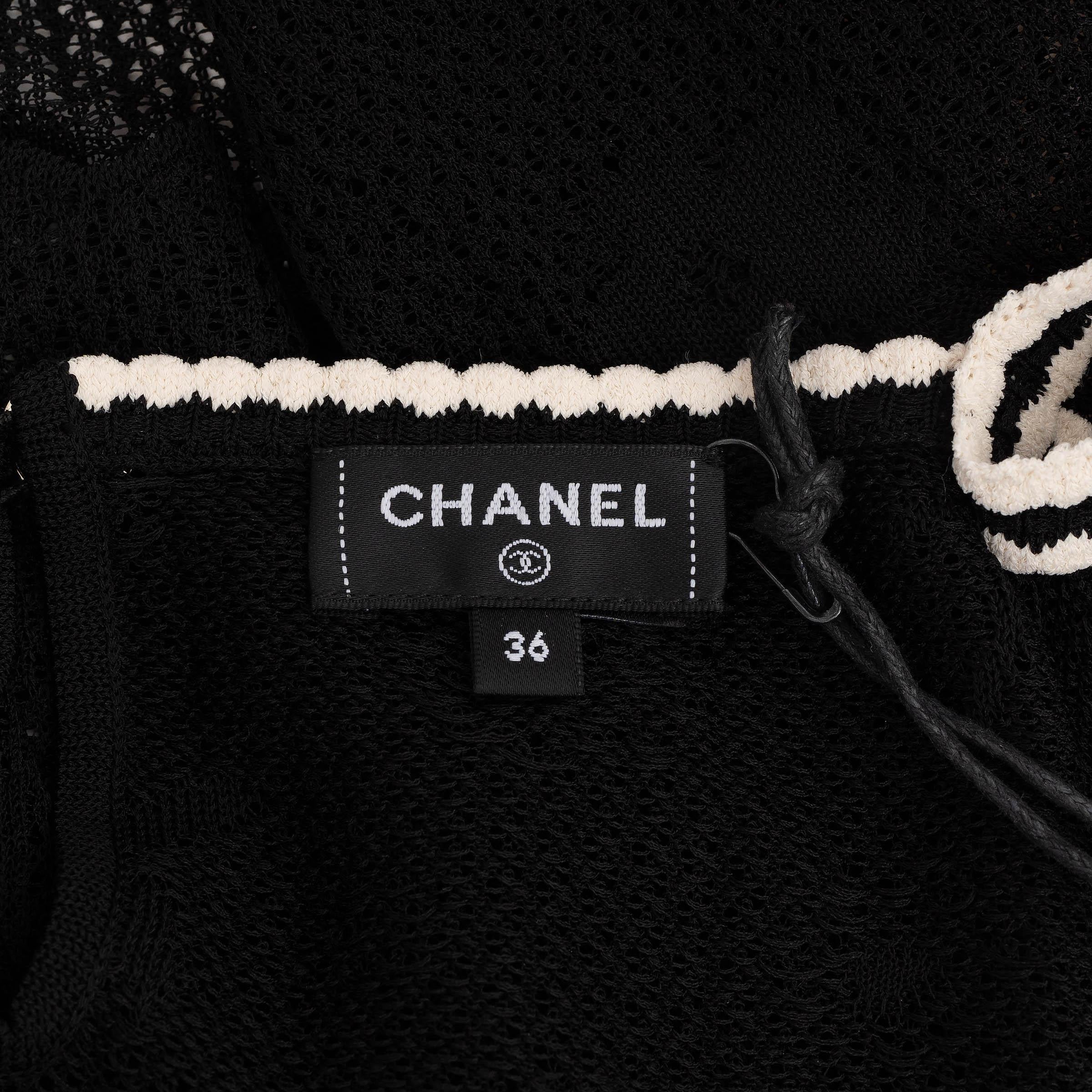 CHANEL black viscose 24B EMBROIDERED KNIT Tank-Top Shirt 36 XS For Sale 3