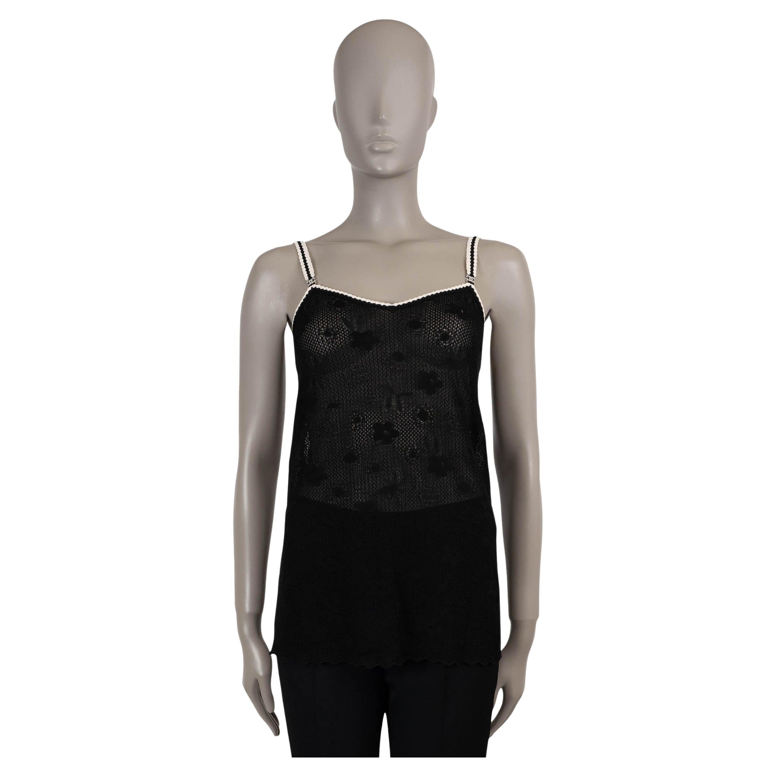 CHANEL black viscose 24B EMBROIDERED KNIT Tank-Top Shirt 36 XS