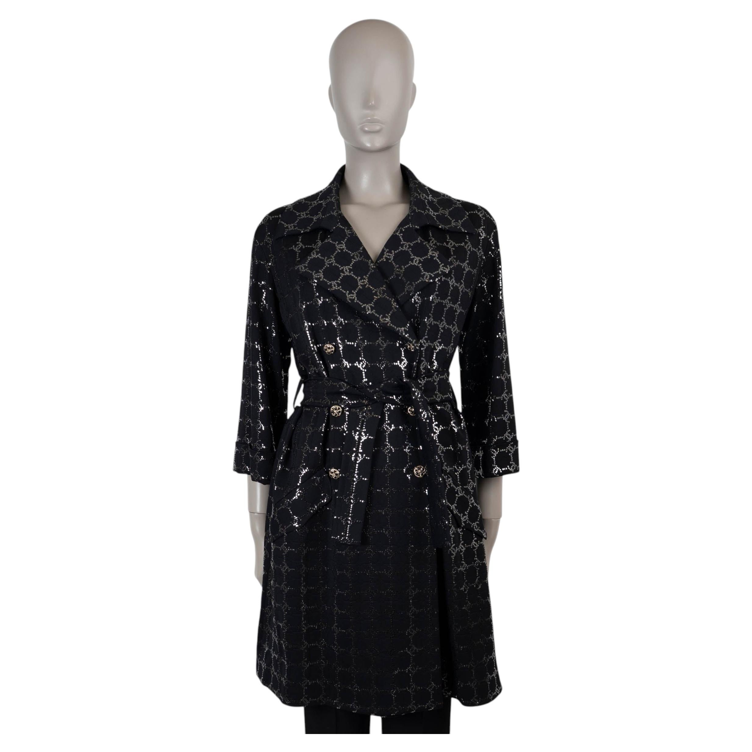 CHANEL black viscose 24P LOGO GLITTER JERSEY Coat Jacket 36 XS