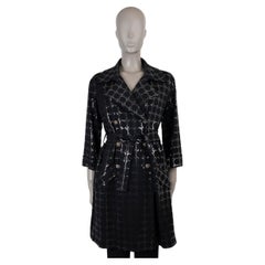 CHANEL black viscose 24P LOGO GLITTER JERSEY Coat Jacket 36 XS