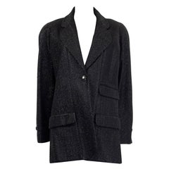 CHANEL black viscose SHIMMER SINGLE BUTTON Blazer Jacket 46 XXL