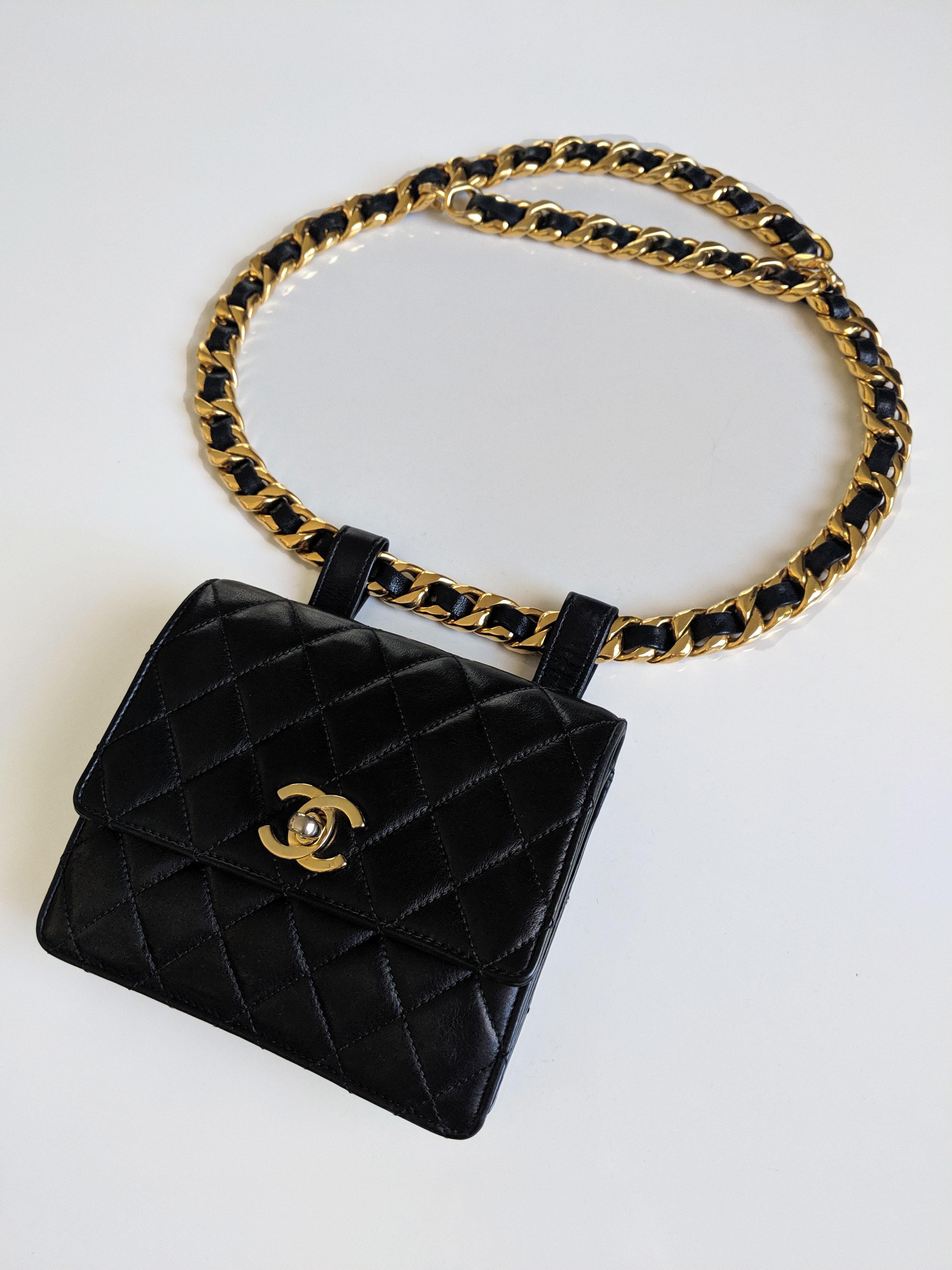 Chanel Black Waist Belt Bag Fanny Pack In Good Condition For Sale In Miami, FL