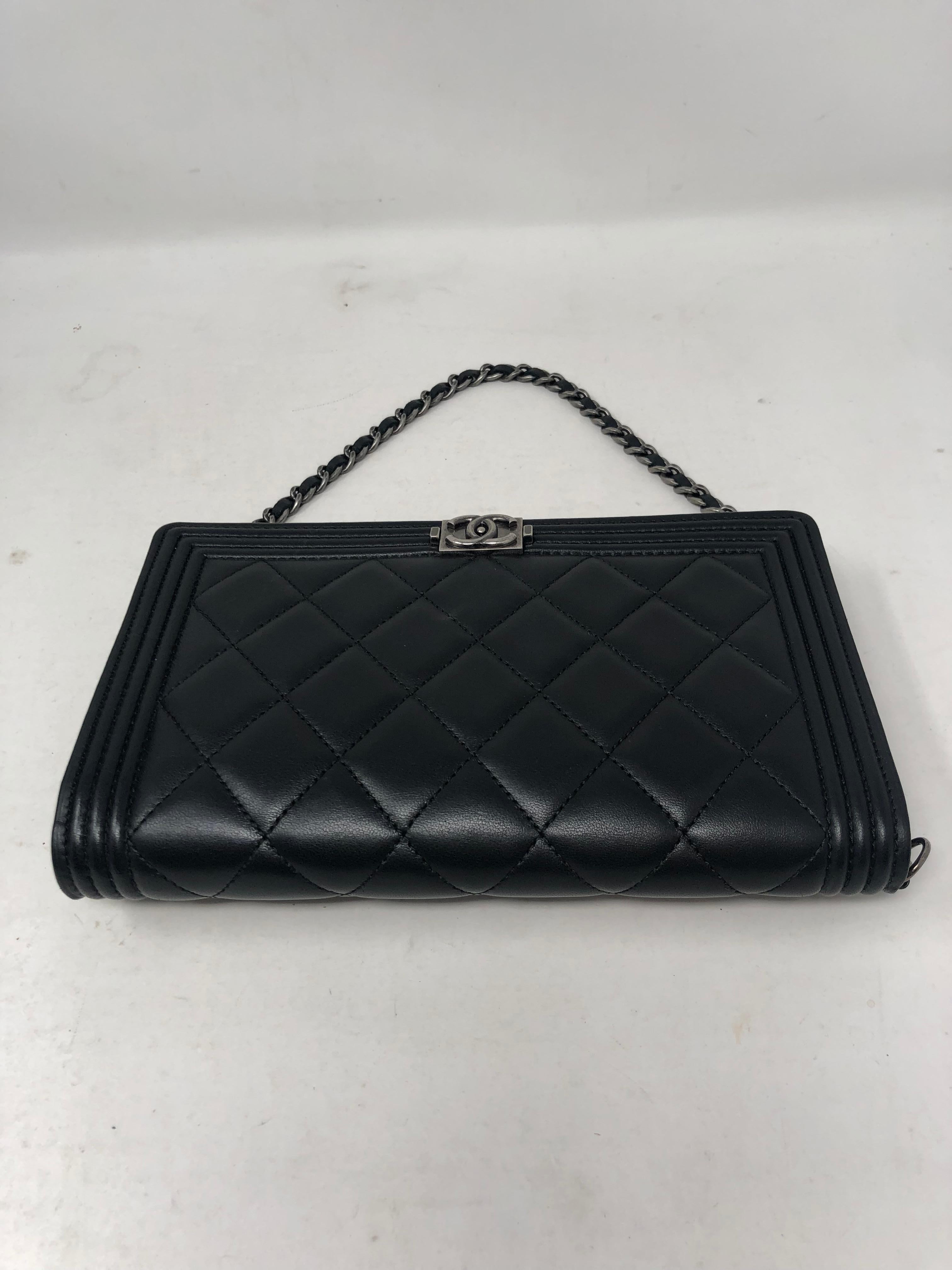 Women's or Men's Chanel Black Wallet on Removeable Short Chain WOC 