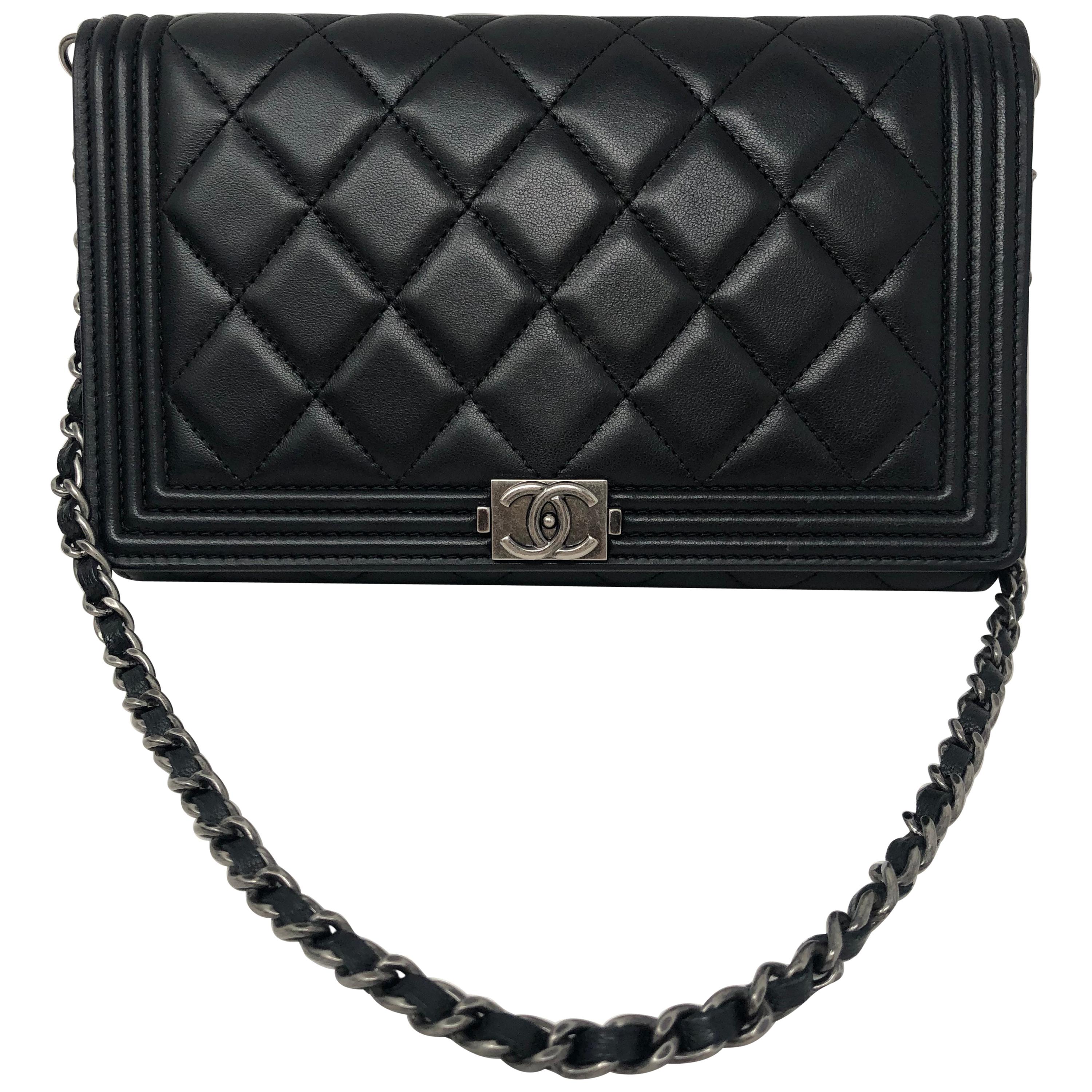 Chanel Black Wallet on Removeable Short Chain WOC