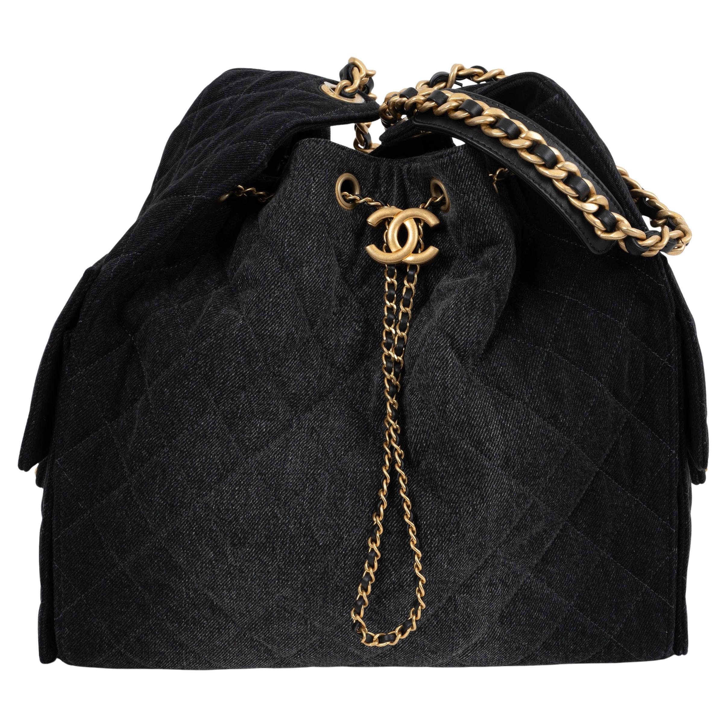 CHANEL black washed denim 25S SMALL 25 Hobo Bag
