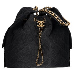 CHANEL black washed denim 25S SMALL 25 Hobo Bag