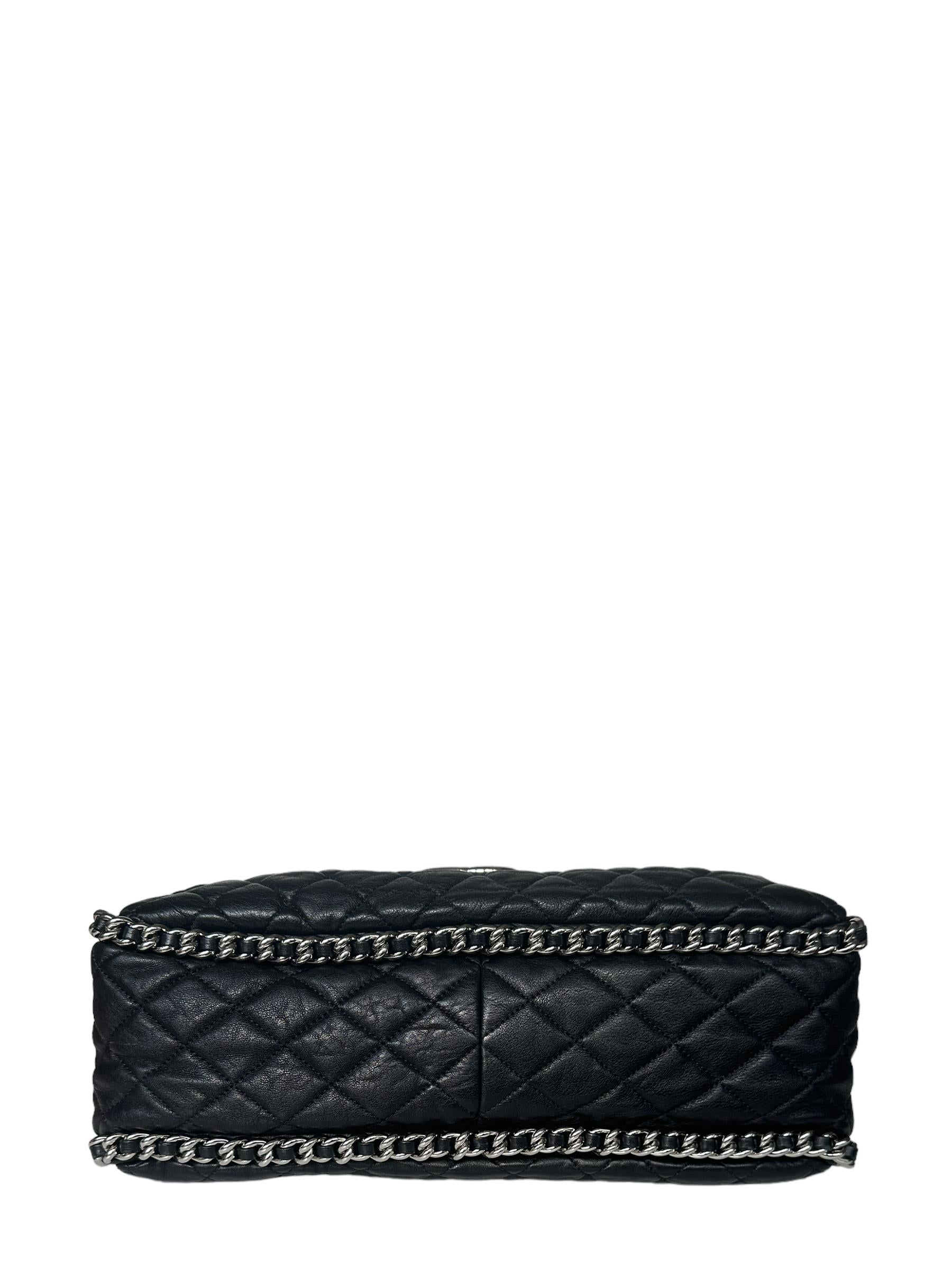 Chanel Black Washed Lambskin Quilted Maxi Chain Around Flap Bag In Excellent Condition In New York, NY
