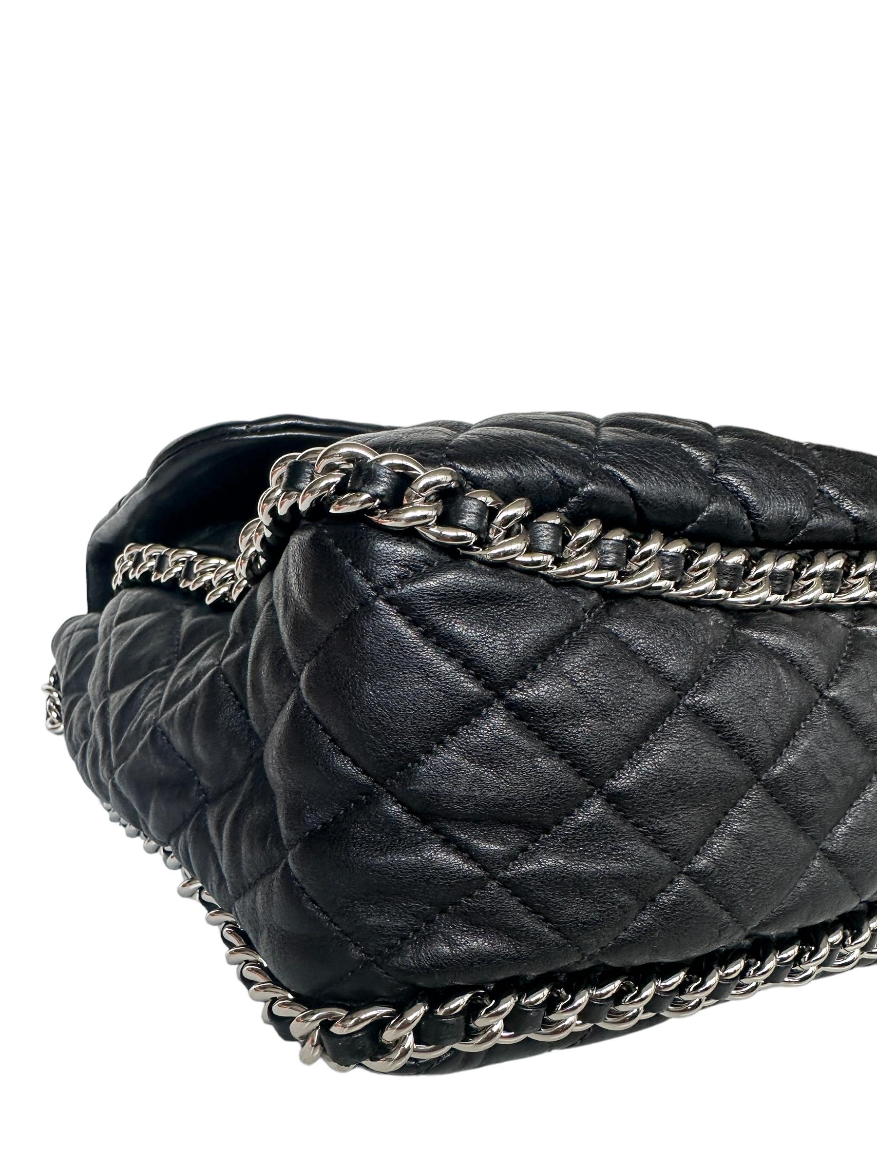 Women's Chanel Black Washed Lambskin Quilted Maxi Chain Around Flap Bag