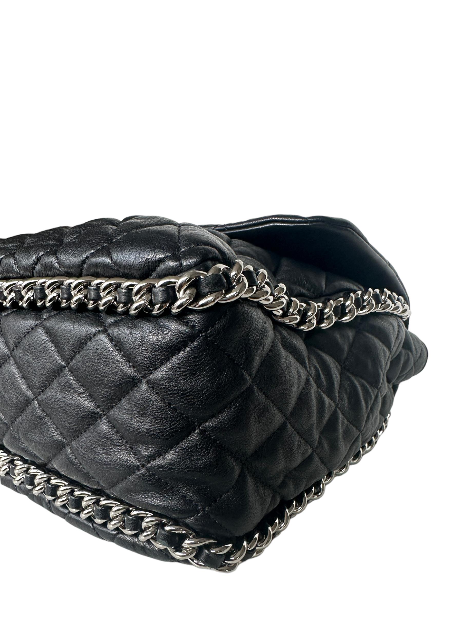 Chanel Black Washed Lambskin Quilted Maxi Chain Around Flap Bag 1