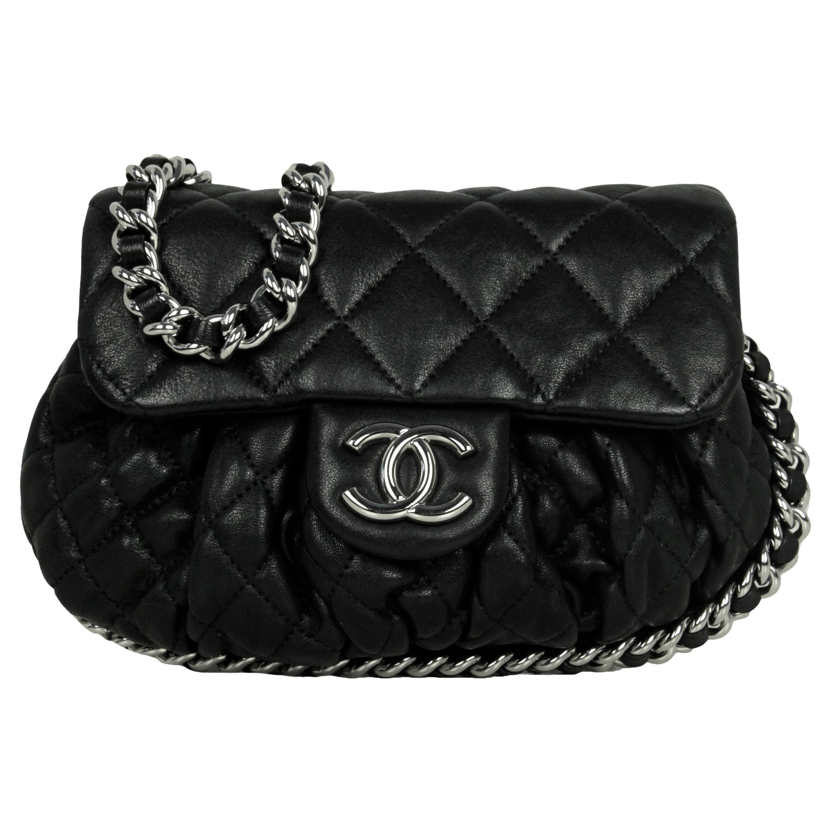 Chanel Black Washed Lambskin Quilted Mini Chain Around Flap Bag For Sale at  1stDibs  chanel chain around flap bag, chanel mini chain around bag, chanel  chain around mini