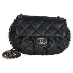 Chanel Black Washed Quilted Lambskin Medium Chain Around Flap Bag