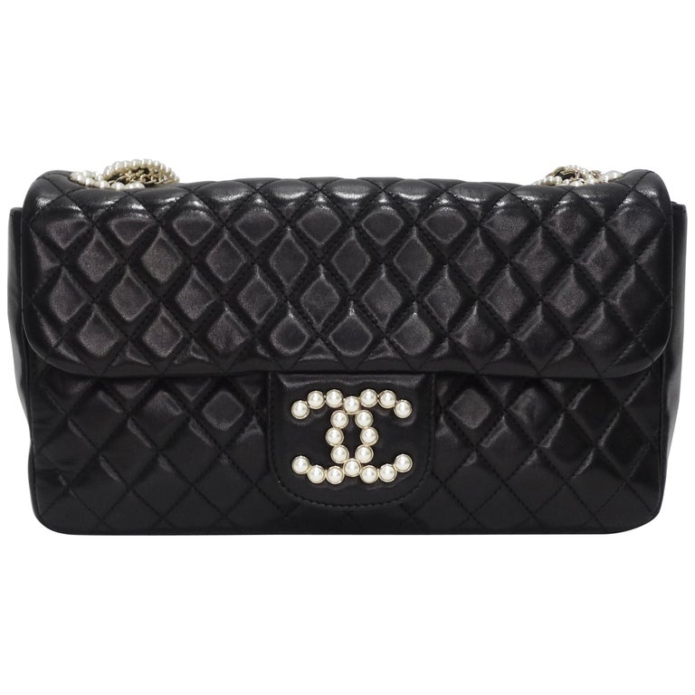 Chanel Medium Westminster Pearl Flap Bag in Black Lambskin