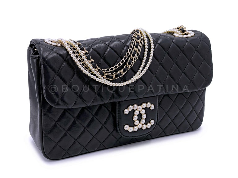 Chanel Black Westminster Pearl and Chain Flap Bag 67172 For Sale
