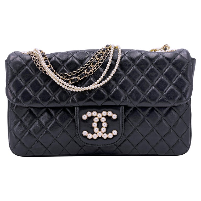 Chanel Black Westminster Pearl and Chain Flap Bag 67172 For Sale at 1stDibs