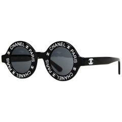 CHANEL Vintage 93 Spring Black "CHANEL PARIS" Logo Round  Sunglasses 01947 94305