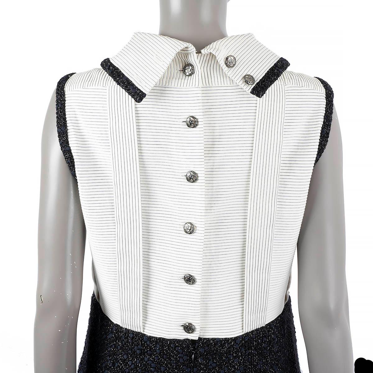 CHANEL black & white 2015 15K SLEEVELESS PLEATED TWEED & COTTON Dress 44 XL For Sale 3