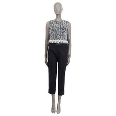 CHANEL black & white 2018 FRINGE TWEED CROP Tank Top Shirt 38 S
