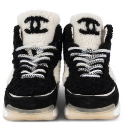 CHANEL black & white 2019 19B SHEARLING Sneakers Shoes 37.5