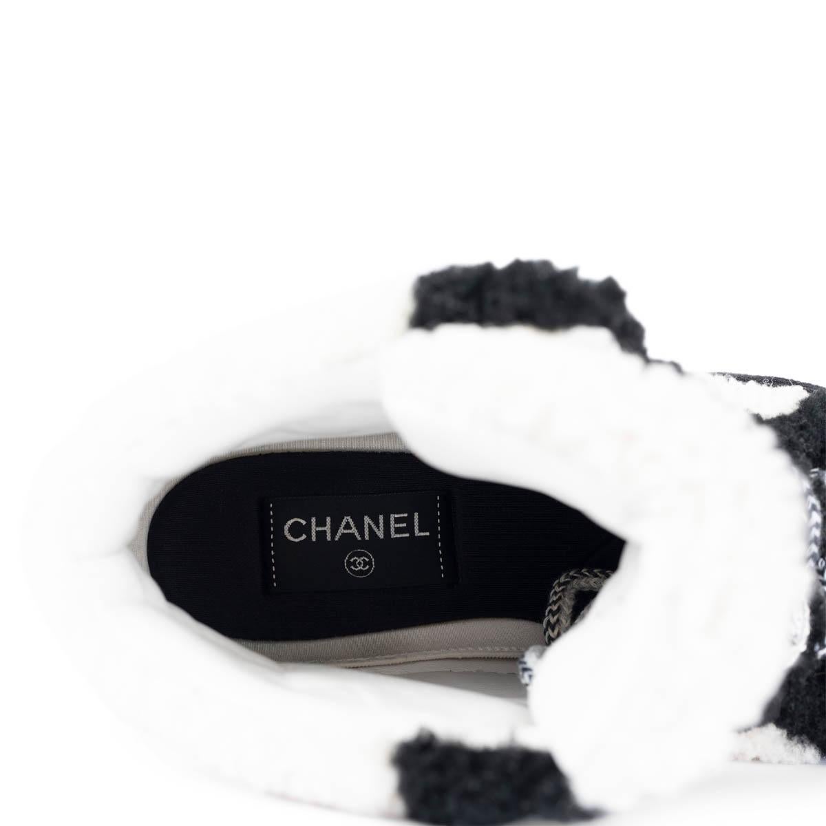 CHANEL black & white 2019 19B SHEARLING Sneakers Shoes 37.5 For Sale 1