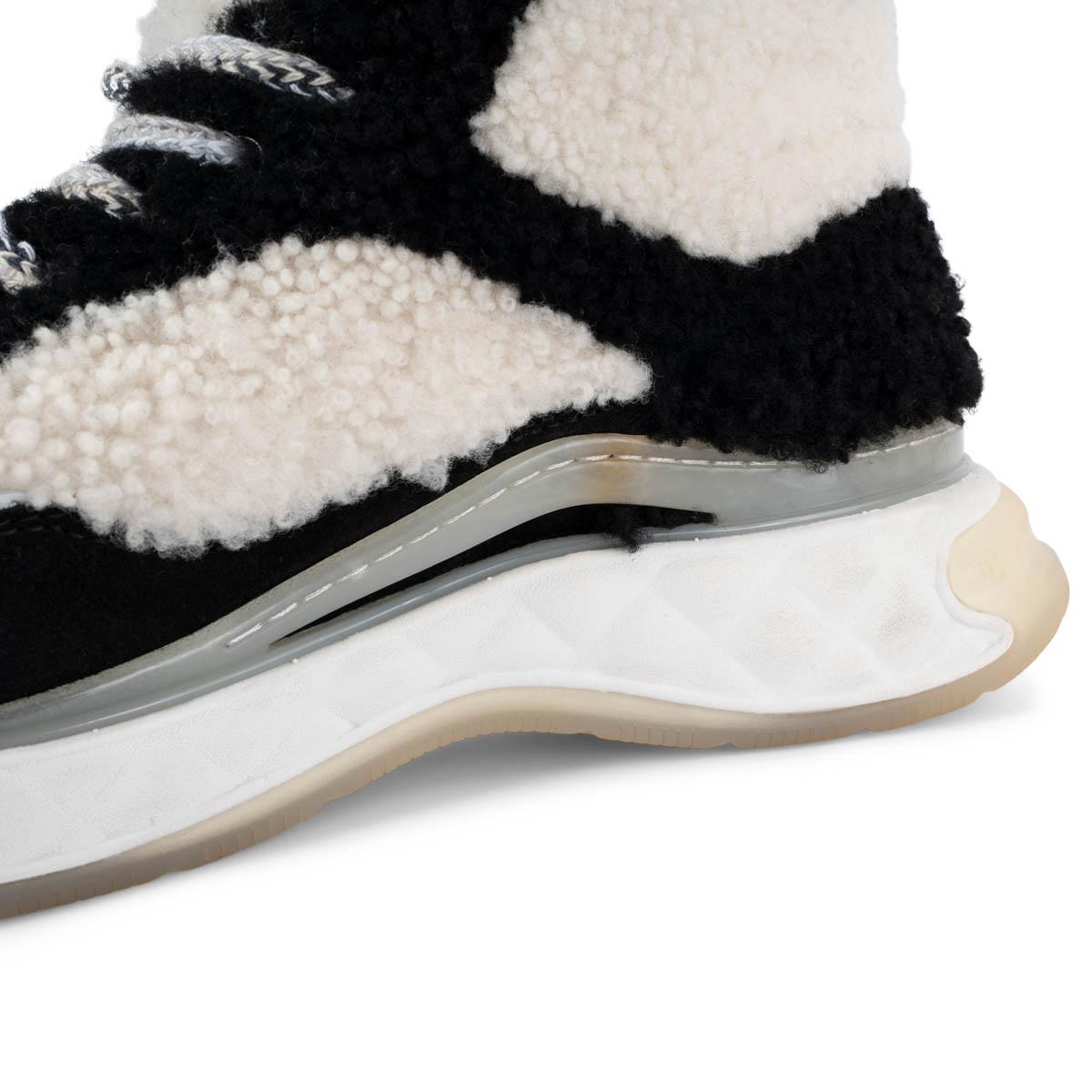 CHANEL black & white 2019 19B SHEARLING Sneakers Shoes 37.5 For Sale 3