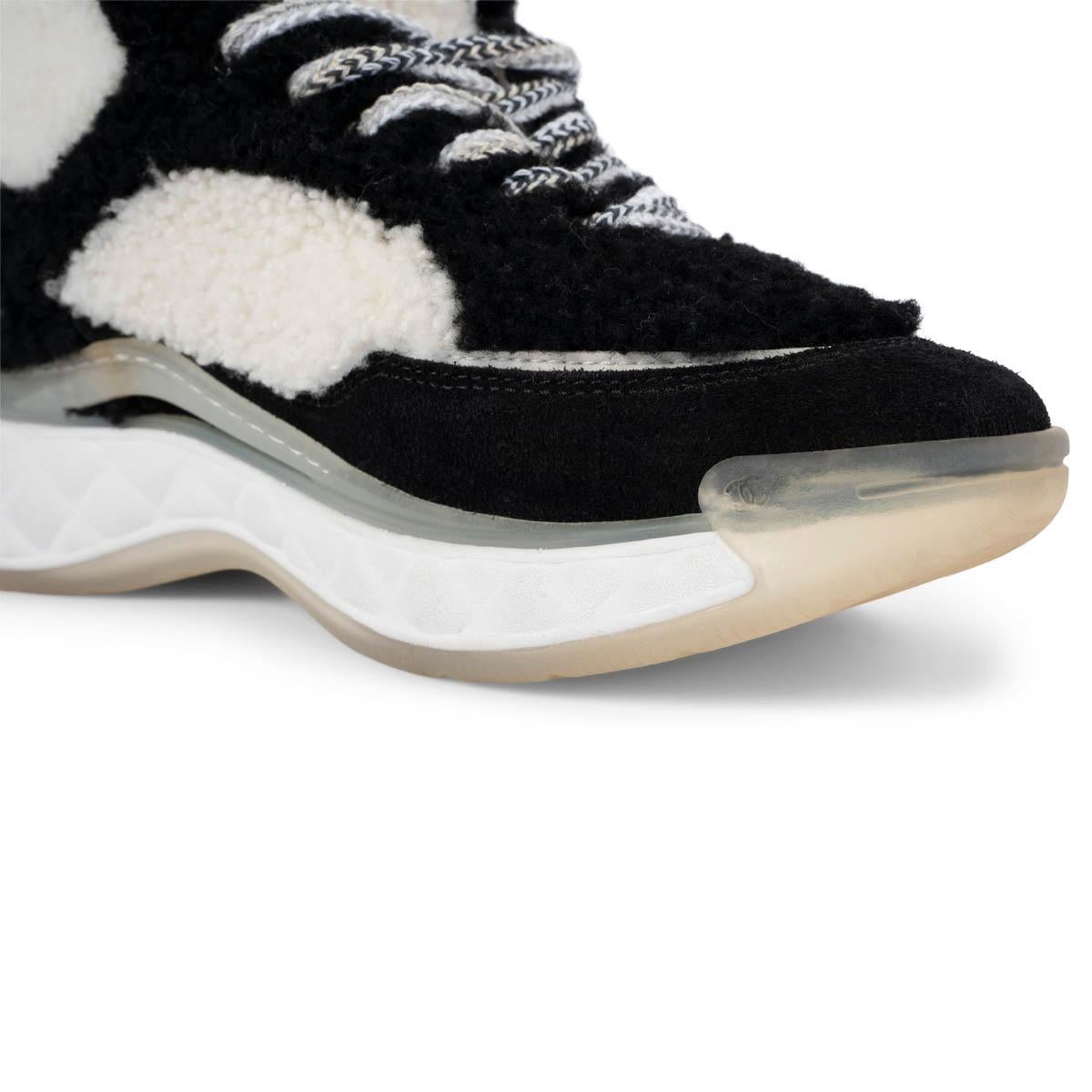 CHANEL black & white 2019 19B SHEARLING Sneakers Shoes 37.5 For Sale 4