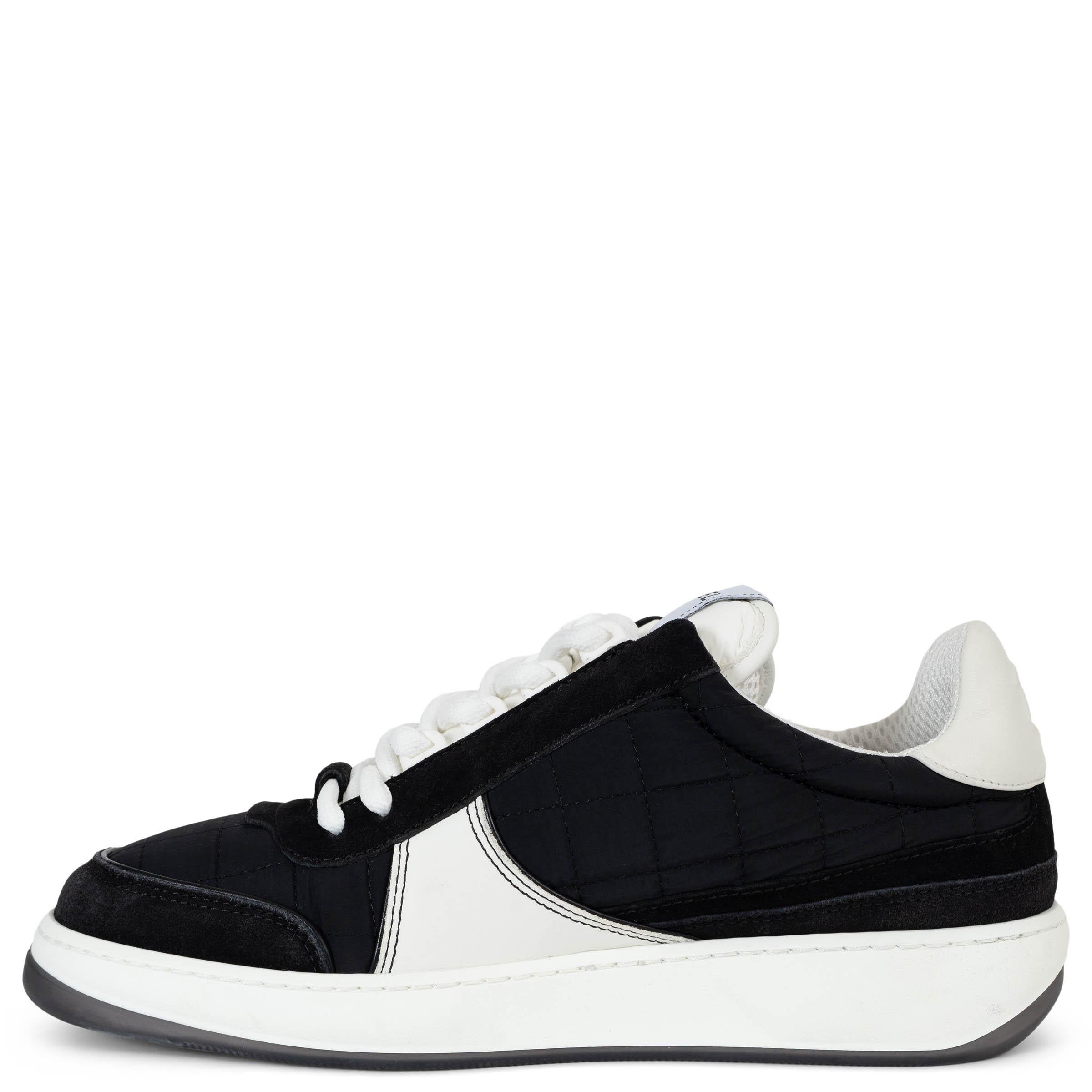 Black CHANEL black & white 23C MONTE CARLO NYLON & SUEDE LOW TOP Sneakers Shoes 38 For Sale