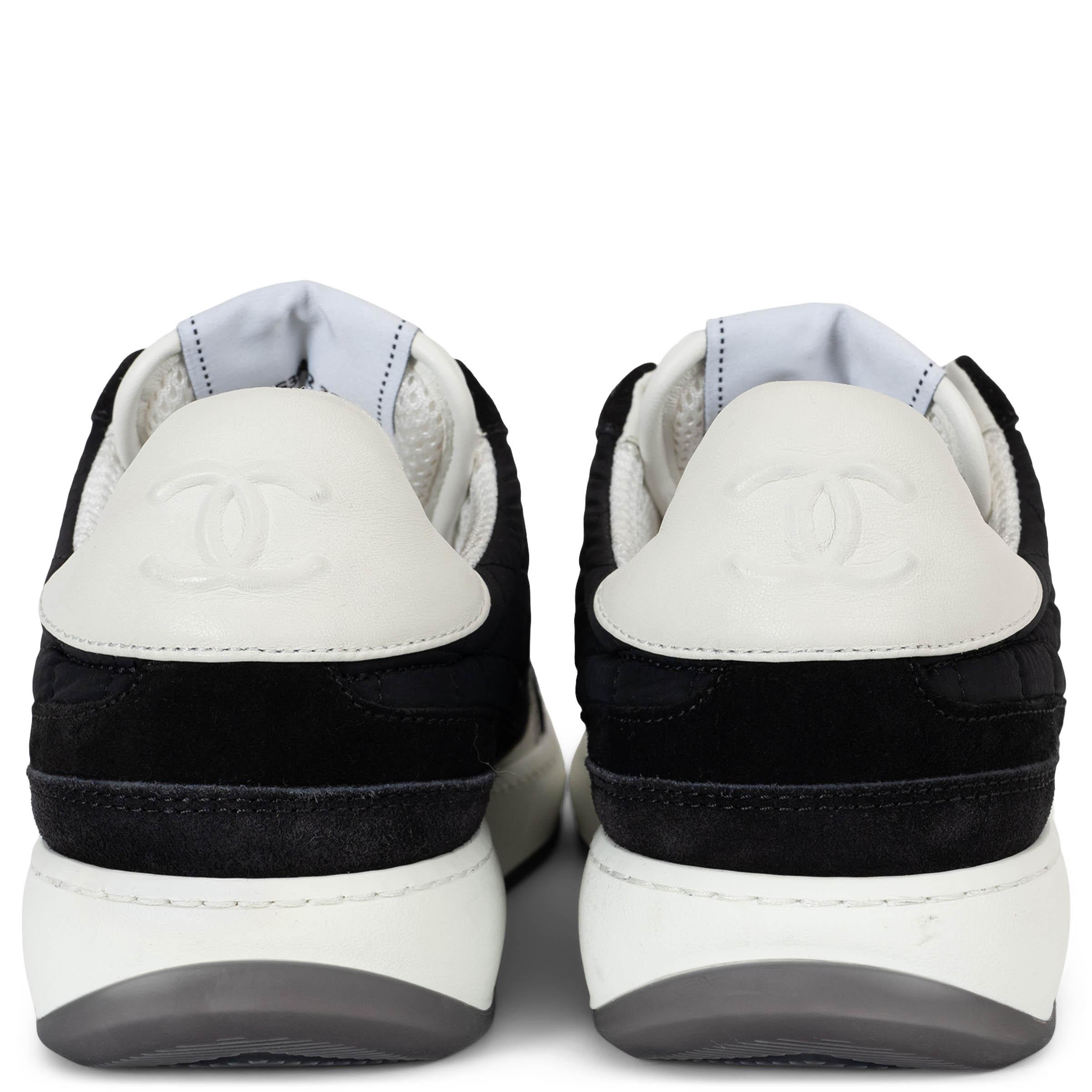 Women's CHANEL black & white 23C MONTE CARLO NYLON & SUEDE LOW TOP Sneakers Shoes 38 For Sale