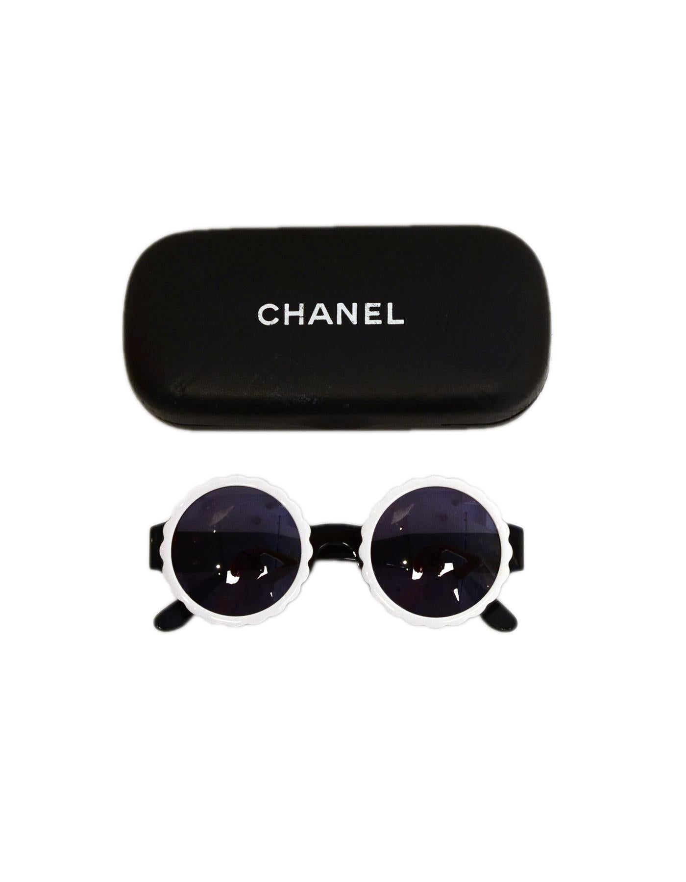 Chanel Black/White Acetate Scalloped Round Sunglasses 2